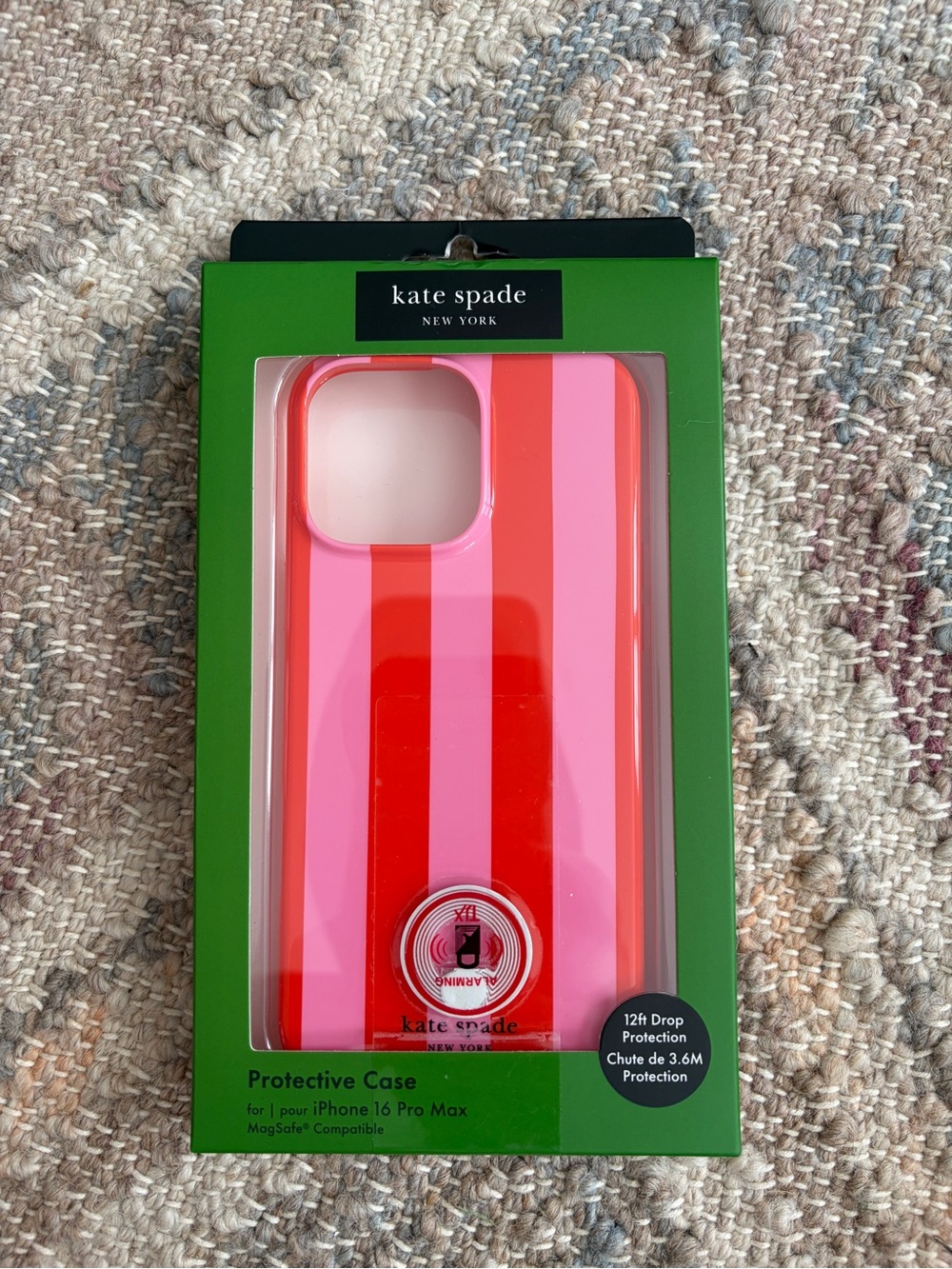 Kate Spade Pink & Red Vertical Stripe iPhone 16 PRO MAX Case MAGSAFE